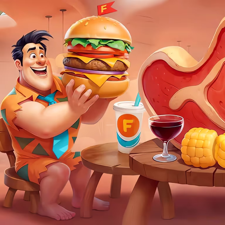 Betwarts Casino slot games shown by cavemen enjoying food and drinks in front of a carved slot machine